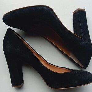 "J-Crew" black heeled suede shoes